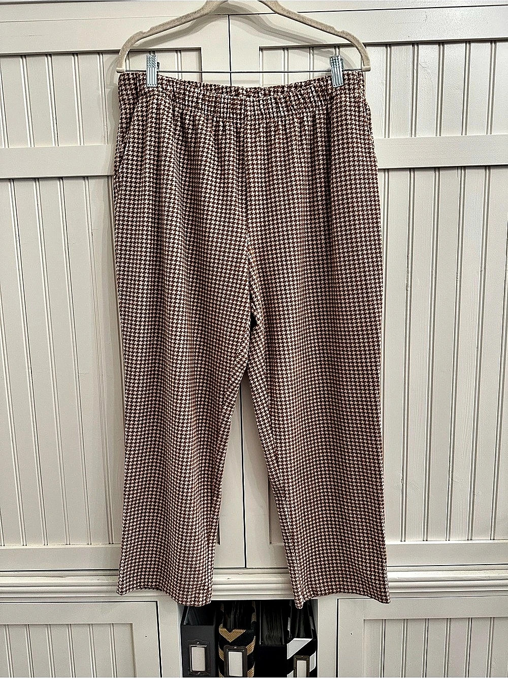 Lands' End Houndstooth Cropped Pants in Brown & White Size Large